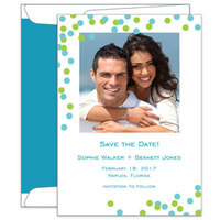 Teal and Green Confetti Save the Date Photo Cards