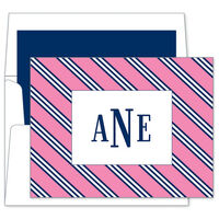 Pink and Navy Repp Tie Foldover Note Cards
