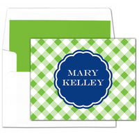 Green Gingham Foldover Note Cards