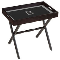 Black Wood Serving Tray with Silver Block Initial Plus Wood Stand