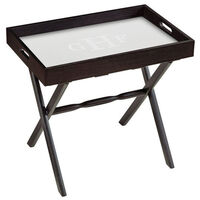 Black Wood Serving Tray with Etched Glass Block Monogram Plus Wood Stand