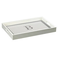 White Wood Serving Tray with Silver Block Initial
