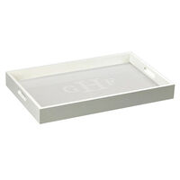 White Wood Serving Tray with Etched Glass Block Monogram