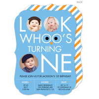 Blue Look Whoo's Turning One Invitations