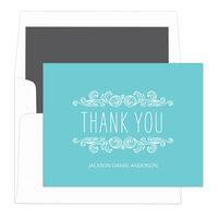 Teal Woodcut Scroll Thank You Note Cards