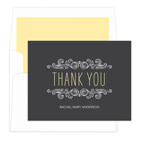 Yellow Woodcut Scroll Thank You Note Cards