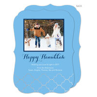 Blue with Silver Lattice Foil Stamped Hanukkah Photo Cards