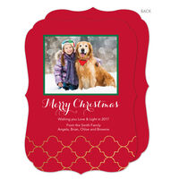 Red with Gold Foil Lattice Christmas Photo Cards