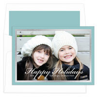 Lagoon and Silver Foil Border Holiday Photo Cards