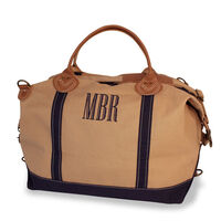 Personalized Khaki and Navy Trimmed Weekender