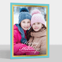 Aqua Holidays with Gold Foil Border Photo Cards