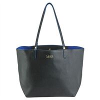 Personalized Black Hampton Leather Travel Tote Bag