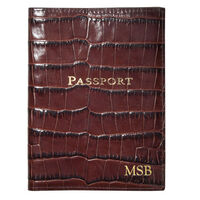 Personalized Brown Embossed Crocodile Leather Passport Covers