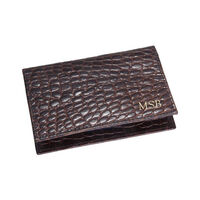 Brown Foldover Crocodile Embossed Leather Card Case