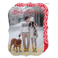 Red Holiday Damask Photo Cards