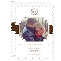 White and Brown Initial Connection Photo Save the Date Cards