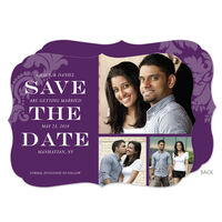 Purple Damask Photo Save the Date Cards