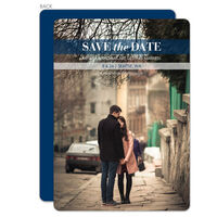 Navy Banner Photo Save the Date Cards