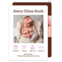 White and Pink Icon Photo Birth Announcements