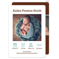 Blue and White Icon Photo Birth Announcements
