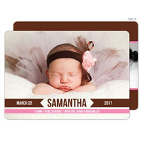 Pink and Brown Ribbon Photo Birth Announcements