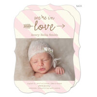 Light Pink Stripe Love Photo Birth Announcements