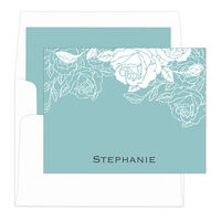 Lagoon Woodcut Roses Foldover Note Cards