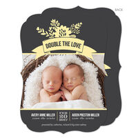 Yellow Double The Love Twins Photo Birth Announcements