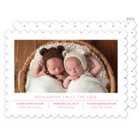 Pink Twice The Love Twins Photo Birth Announcements