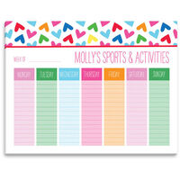 White Rainbow Hearts Weekly Schedule Pad