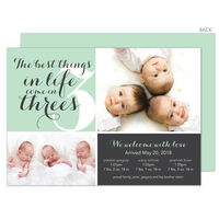 Seafoam Best In Threes Triplets Photo Birth Announcements