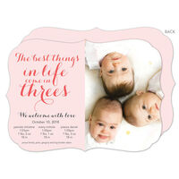 Pink Best In Threes Triplets Photo Birth Announcements