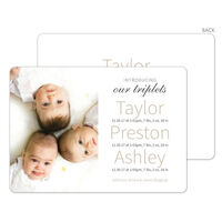 Tan Simple Names Triplets Photo Birth Announcements