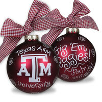 Texas A&M University Glass Christmas Ornament