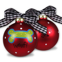 Woof Dog Bone Christmas Glass Ornament