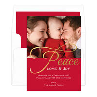 Red Gold Foil Peace Holiday Photo Cards