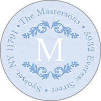 Blue Floral Scroll Round Address Labels