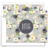 Gray and Ivory Roses Foldover Note Cards