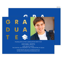 Blue with Gold Foil Graduate Photo Graduation Invitations