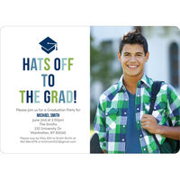 Blue and Green Hats Off Photo Graduation Invitations