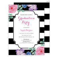 Black Vintage Flower Graduation Invitations
