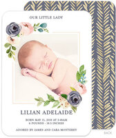 Gray and Ivory Corner Flowers Photo Birth Announcements