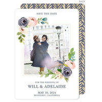 Gray and Ivory Corner Flowers Photo Save The Date Announcements