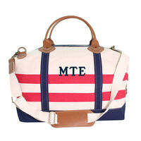 Personalized Red and Navy Nautical Stripe Wine Tote