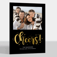 Black Foil Cheers Holiday Photo Cards
