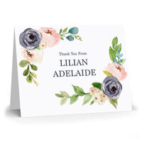Gray Floral Corner Folded Thank You Note Cards