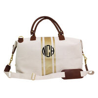 Personalized Canvas Weekender With Gold Stripes
