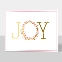 Gold Foil Joy Wreath Folded Holiday Cards