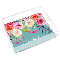 Blue Watercolor Roses Lucite Tray