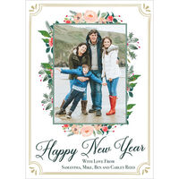 Winter Floral Frame New Year Photo Cards